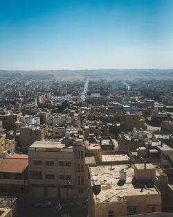 High angle view of buildings in city