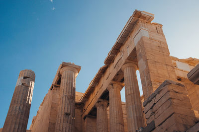 Doric columns in the acropolis propylaea, athens, greece