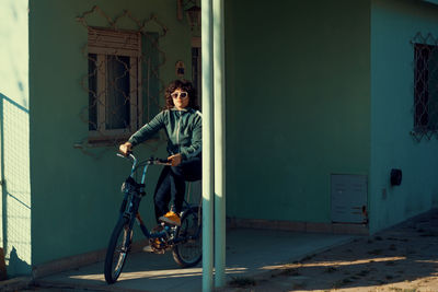 Woman with vintage style riding bicycle