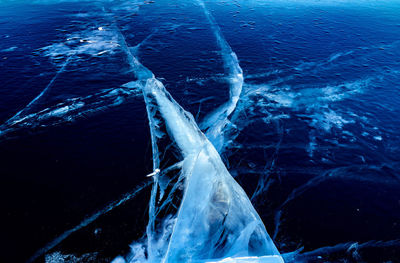 High angle view of frozen sea