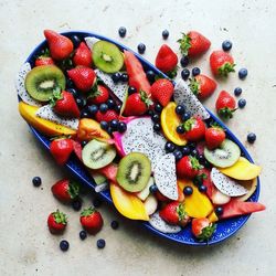 High angle view of fruits in plate