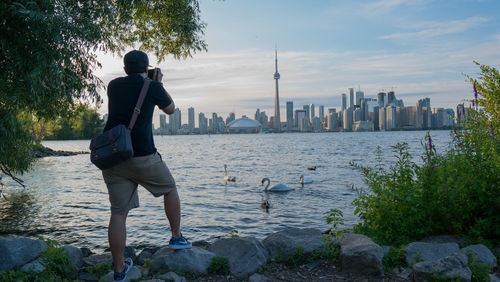Man looking at cityscape