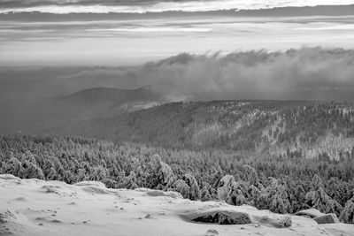 Scenic view of landscape against sky during winter