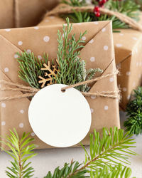 Close-up of christmas decorations on table