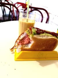 Close-up of breakfast served on table