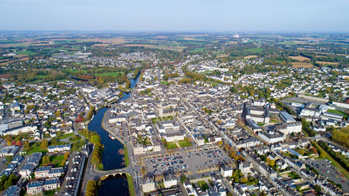 High angle view of cityscape against sky