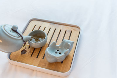 High angle view of ice cream on table