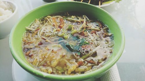 High angle view of food in bowl