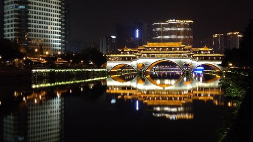 City lit up at night