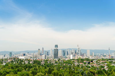 View of cityscape against cloudy sky