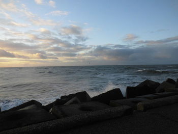 Scenic view of sea against sky during sunset