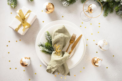 High angle view of food on table