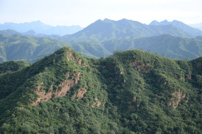 Scenic view of mountain range against clear sky