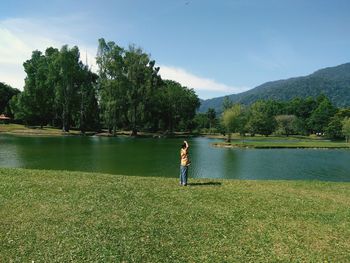 Scenic view of lake against sky