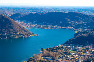 Panorama of lake como and the city, photographed from cernobbio, in the day.