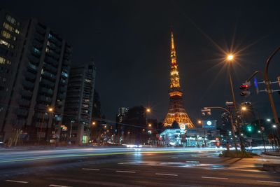 Light trails on city street at night