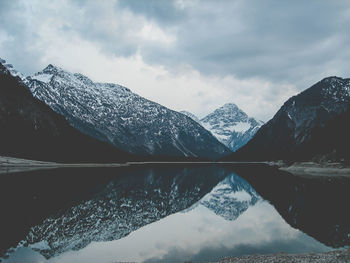 Reflection of mountains in lake against sky