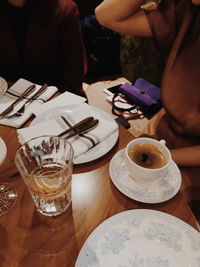 High angle view of tea cup on table