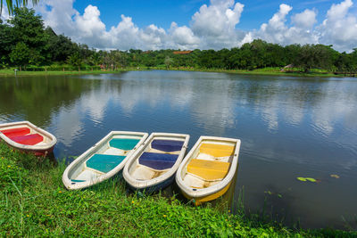 Boats moored on the lake