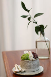 Close-up of ice cream in plate on table