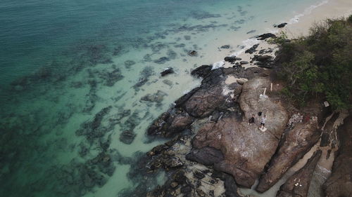 High angle view of rocks on beach