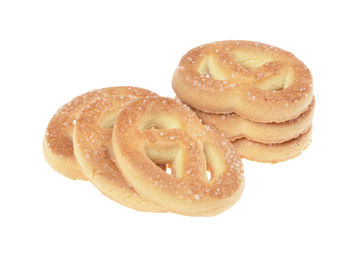 High angle view of bread on white background