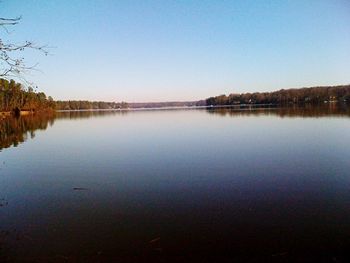 Calm lake against clear sky