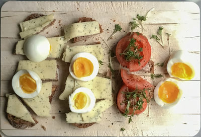 High angle view of breakfast on table
