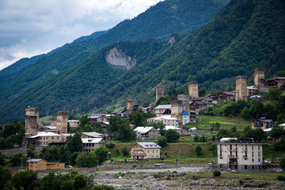 High angle view of townscape against sky