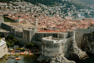 Townscape against mountains