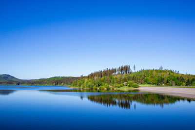 Scenic view of lake against blue sky