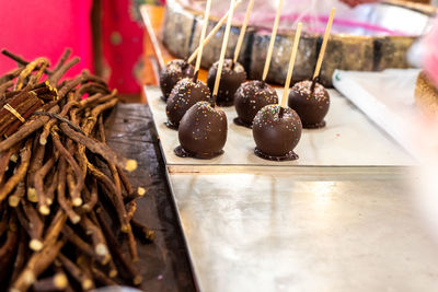 Close-up of chocolate cake on table