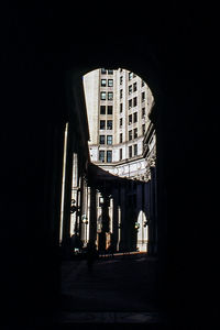 Buildings in city at night