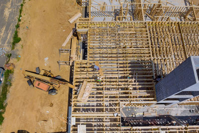 High angle view of construction site by building