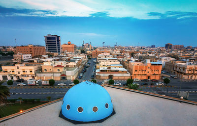 High angle view of buildings in city