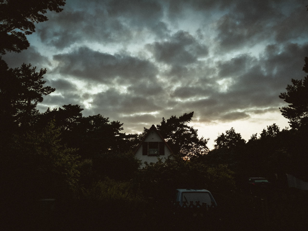 HOUSE BY TREES AGAINST SKY