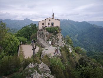 View of a building with mountain range in background