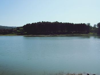 Scenic view of lake against clear sky