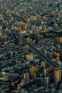 High angle view of buildings in city