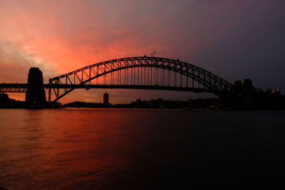 Bridge over river at sunset