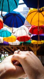 Close-up of multi colored hands