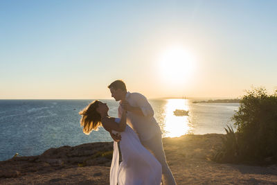 Scenic view of sea against sky during sunset