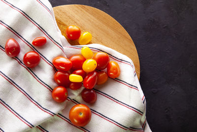 High angle view of tomatoes on table