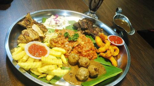 High angle view of meal served in plate