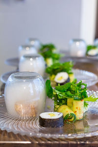 Sushi in plate on table