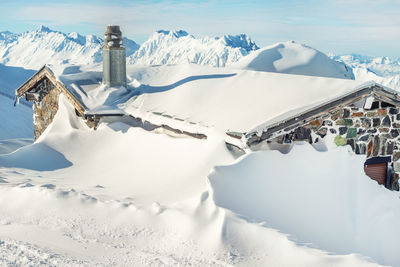 Panoramic view of snowcapped mountain against sky