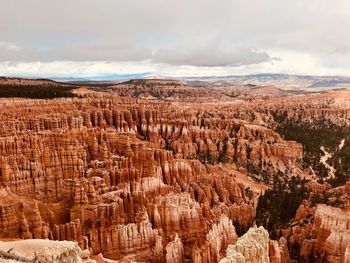 Panoramic view of rock formations against cloudy sky