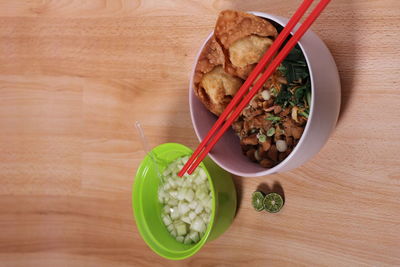 High angle view of food on table