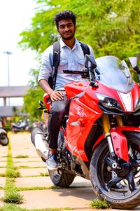 Young man riding motorcycle