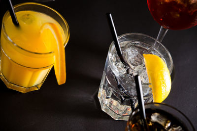 High angle view of drink on table